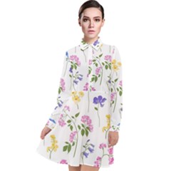 Botanical Flowers Long Sleeve Chiffon Shirt Dress by Dushan