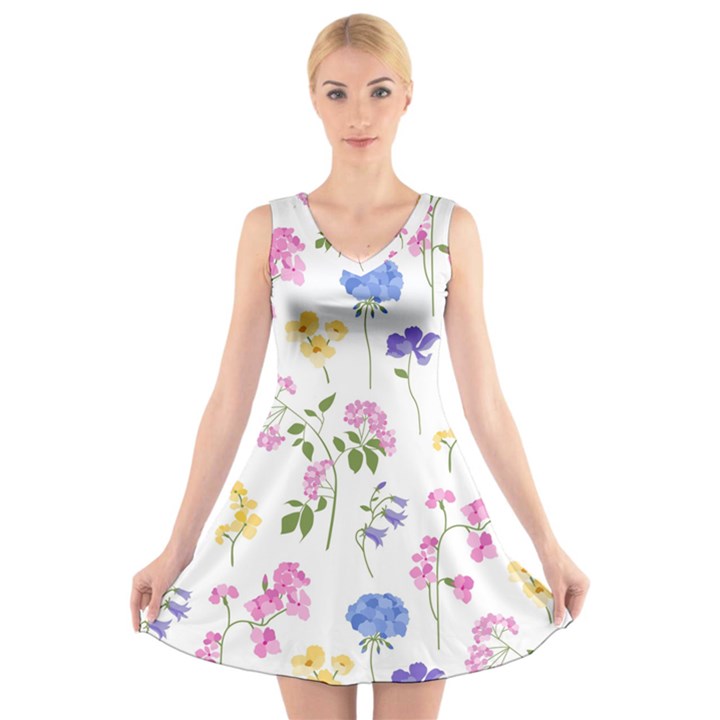 Botanical flowers V-Neck Sleeveless Dress