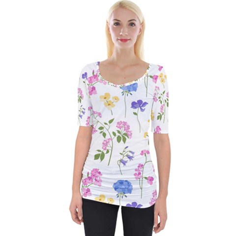 Botanical Flowers Wide Neckline Tee by Dushan