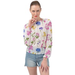 Botanical Flowers Banded Bottom Chiffon Top by Dushan