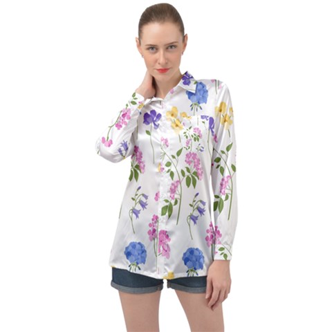 Botanical Flowers Long Sleeve Satin Shirt by Dushan