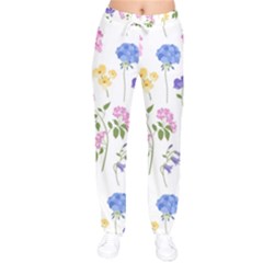 Botanical Flowers Women Velvet Drawstring Pants