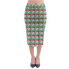 Comic Head Skull - Hat Red - Cartoon Skull Midi Pencil Skirt by DinzDas