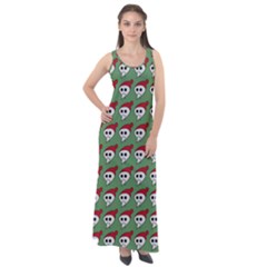 Comic Head Skull - Hat Red - Cartoon Skull Sleeveless Velour Maxi Dress by DinzDas