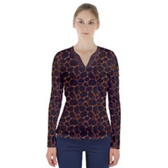 Animal Skin - Panther Or Giraffe - Africa And Savanna V-neck Long Sleeve Top by DinzDas