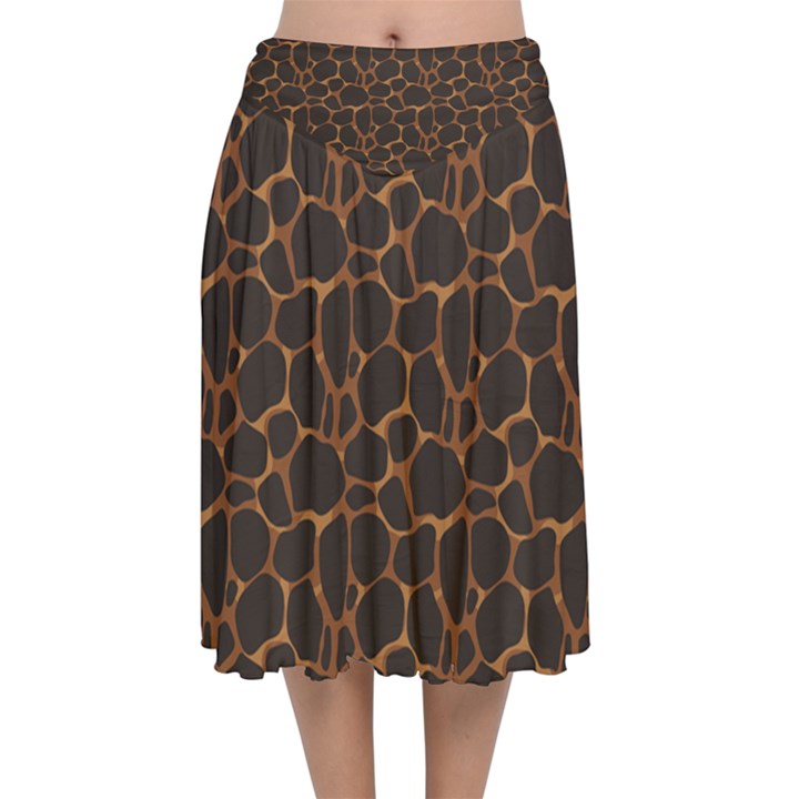 Animal Skin - Panther Or Giraffe - Africa And Savanna Velvet Flared Midi Skirt