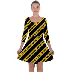 Warning Colors Yellow And Black - Police No Entrance 2 Quarter Sleeve Skater Dress by DinzDas