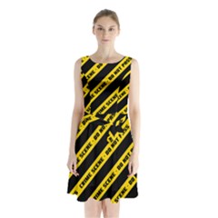 Warning Colors Yellow And Black - Police No Entrance 2 Sleeveless Waist Tie Chiffon Dress by DinzDas