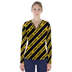 Warning Colors Yellow And Black - Police No Entrance 2 V-neck Long Sleeve Top by DinzDas