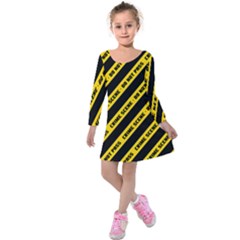 Warning Colors Yellow And Black - Police No Entrance 2 Kids  Long Sleeve Velvet Dress by DinzDas