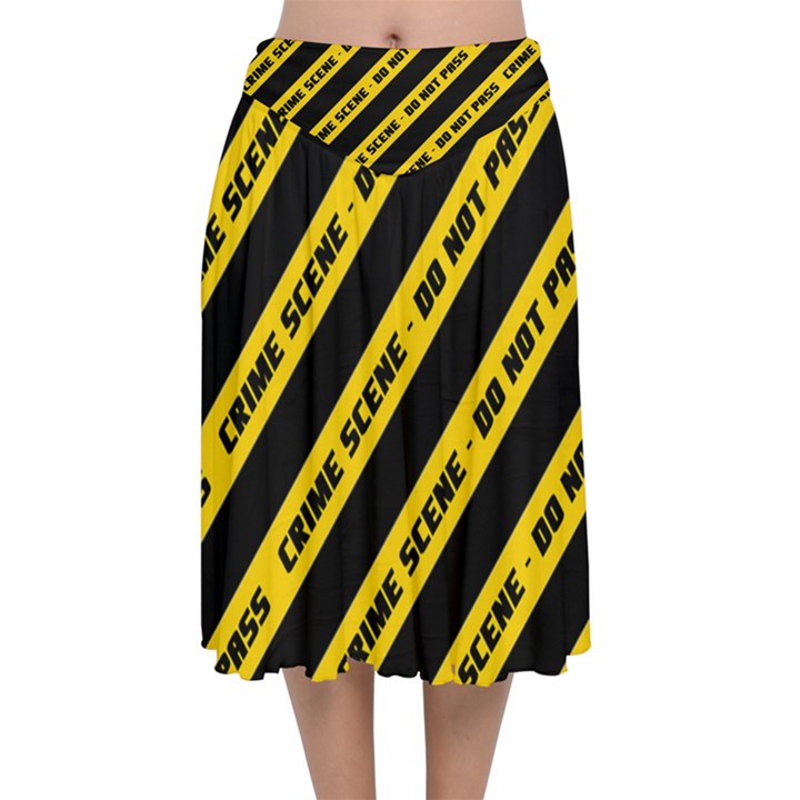 Warning Colors Yellow And Black - Police No Entrance 2 Velvet Flared Midi Skirt