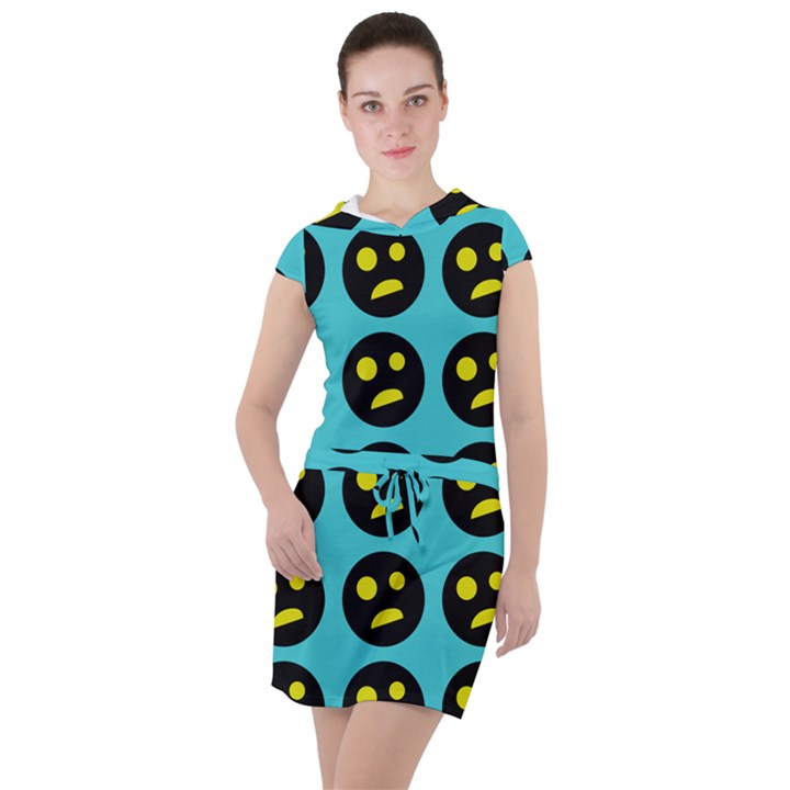 005 - Ugly Smiley With Horror Face - Scary Smiley Drawstring Hooded Dress