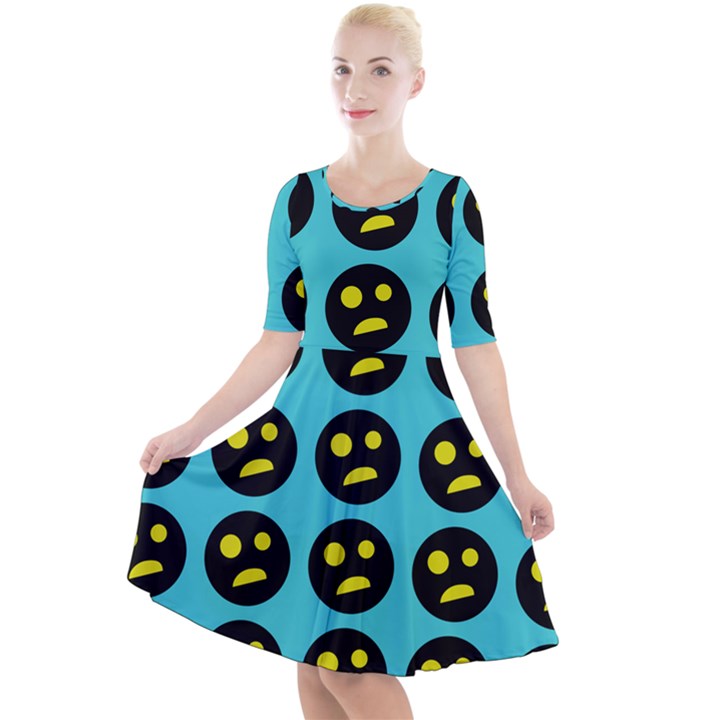 005 - Ugly Smiley With Horror Face - Scary Smiley Quarter Sleeve A-Line Dress