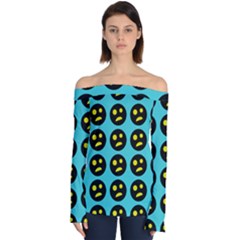 005 - Ugly Smiley With Horror Face - Scary Smiley Off Shoulder Long Sleeve Top by DinzDas