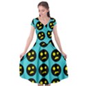 005 - Ugly Smiley With Horror Face - Scary Smiley Cap Sleeve Wrap Front Dress View1