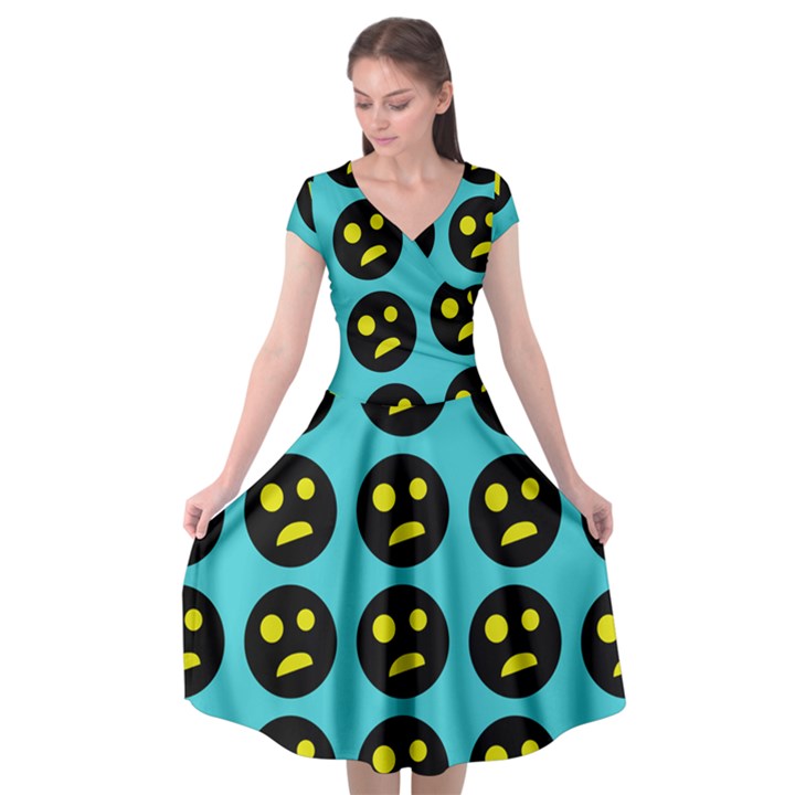 005 - Ugly Smiley With Horror Face - Scary Smiley Cap Sleeve Wrap Front Dress