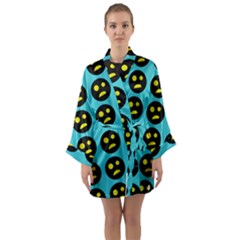 005 - Ugly Smiley With Horror Face - Scary Smiley Long Sleeve Satin Kimono by DinzDas