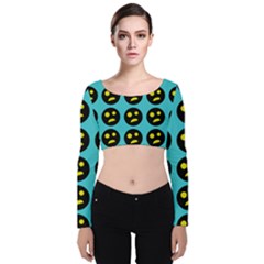 005 - Ugly Smiley With Horror Face - Scary Smiley Velvet Long Sleeve Crop Top by DinzDas