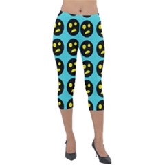 005 - Ugly Smiley With Horror Face - Scary Smiley Lightweight Velour Capri Leggings  by DinzDas