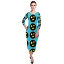 005 - Ugly Smiley With Horror Face - Scary Smiley Quarter Sleeve Midi Velour Bodycon Dress View1