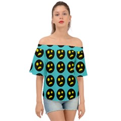 005 - Ugly Smiley With Horror Face - Scary Smiley Off Shoulder Short Sleeve Top by DinzDas