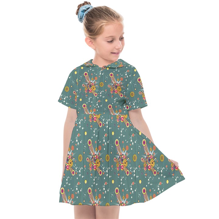 006 - Funky Oldschool 70s Wallpaper - Exploding Circles Kids  Sailor Dress