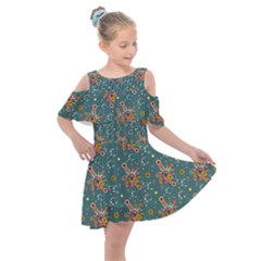 006 - Funky Oldschool 70s Wallpaper - Exploding Circles Kids  Shoulder Cutout Chiffon Dress by DinzDas