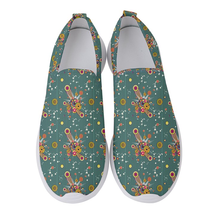 006 - Funky Oldschool 70s Wallpaper - Exploding Circles Women s Slip On Sneakers