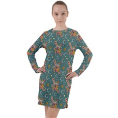 006 - Funky Oldschool 70s Wallpaper - Exploding Circles Long Sleeve Hoodie Dress by DinzDas