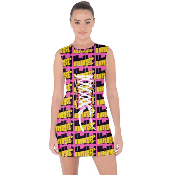 Haha - Nelson Pointing Finger At People - Funny Laugh Lace Up Front Bodycon Dress