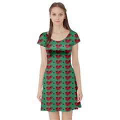 Evil Heart Graffiti Pattern Short Sleeve Skater Dress by DinzDas