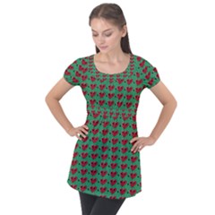 Evil Heart Graffiti Pattern Puff Sleeve Tunic Top by DinzDas