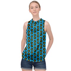 0059 Comic Head Bothered Smiley Pattern High Neck Satin Top by DinzDas