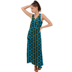 0059 Comic Head Bothered Smiley Pattern V-neck Chiffon Maxi Dress by DinzDas