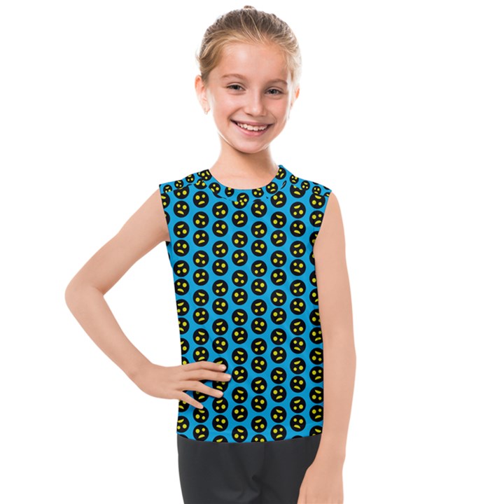 0059 Comic Head Bothered Smiley Pattern Kids  Mesh Tank Top