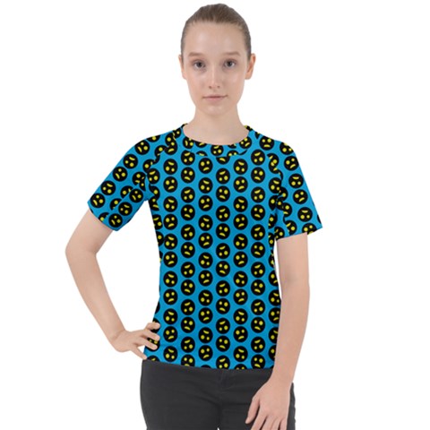 0059 Comic Head Bothered Smiley Pattern Women s Sport Raglan Tee by DinzDas