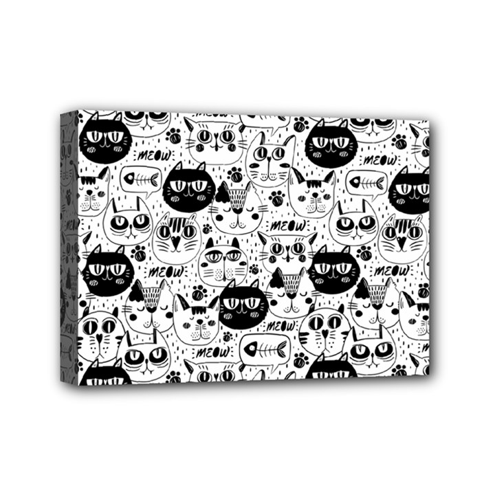 Cute Cat Faces Pattern Mini Canvas 7  x 5  (Stretched)