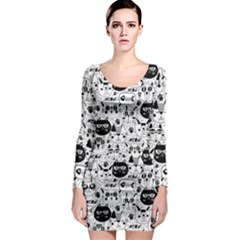 Cute Cat Faces Pattern Long Sleeve Bodycon Dress by TastefulDesigns