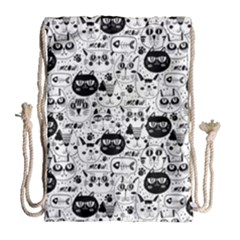 Cute Cat Faces Pattern Drawstring Bag (large) by TastefulDesigns