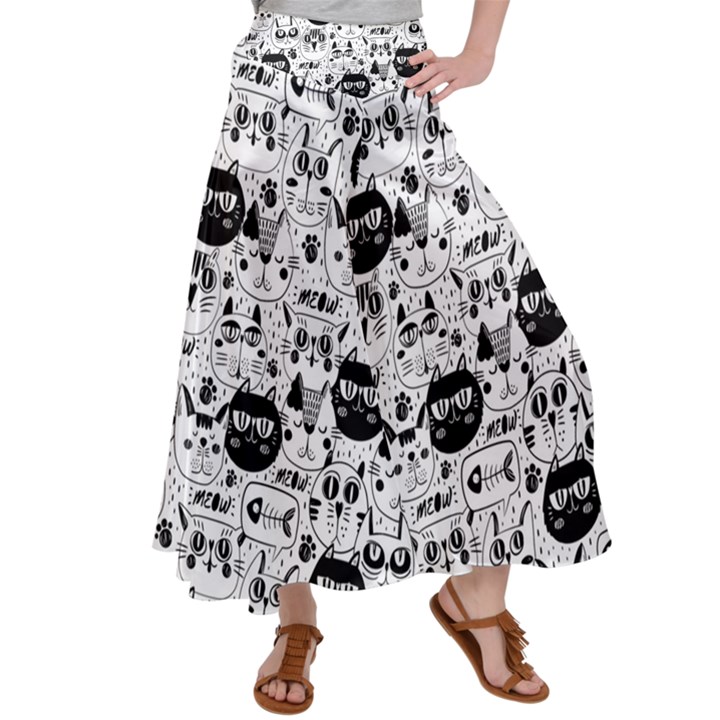 Cute Cat Faces Pattern Satin Palazzo Pants