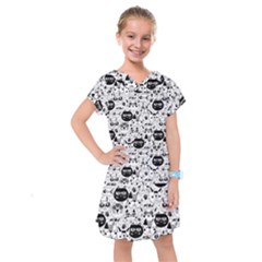 Cute Cat Faces Pattern Kids  Drop Waist Dress by TastefulDesigns