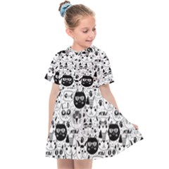 Cute Cat Faces Pattern Kids  Sailor Dress by TastefulDesigns