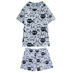 Cute Cat Faces Pattern Kids  Swim Tee And Shorts Set by TastefulDesigns