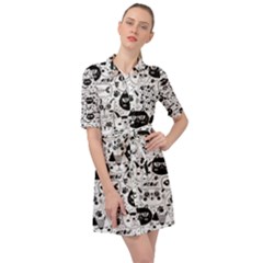 Cute Cat Faces Pattern Belted Shirt Dress by TastefulDesigns