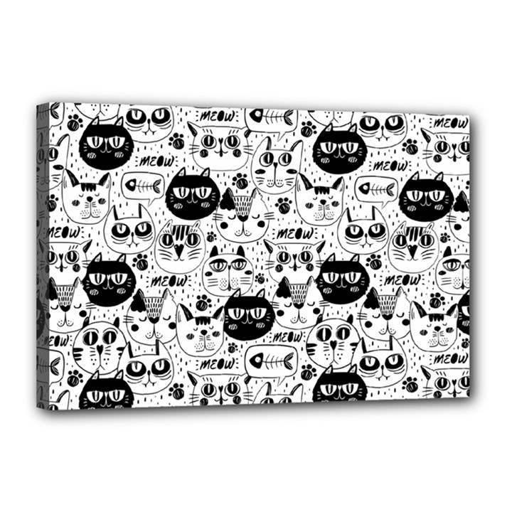 Cute Cat Faces Pattern Canvas 18  x 12  (Stretched)