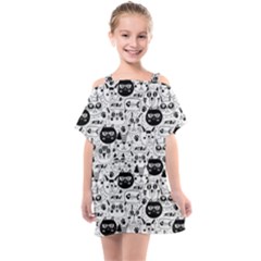 Cute Cat Faces Pattern Kids  One Piece Chiffon Dress by TastefulDesigns