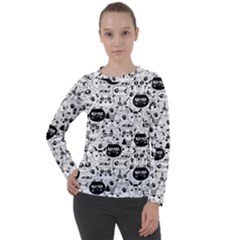 Cute Cat Faces Pattern Women s Long Sleeve Raglan Tee