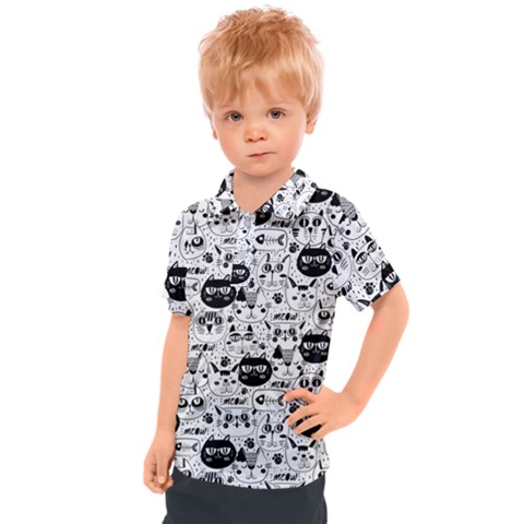 Cute Cat Faces Pattern Kids  Polo Tee by TastefulDesigns