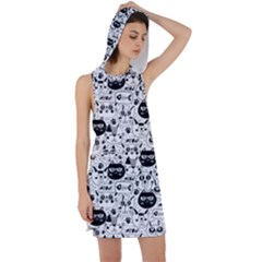 Cute Cat Faces Pattern Racer Back Hoodie Dress by TastefulDesigns