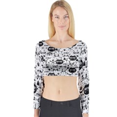 Cute Cat Faces Pattern Long Sleeve Crop Top by TastefulDesigns